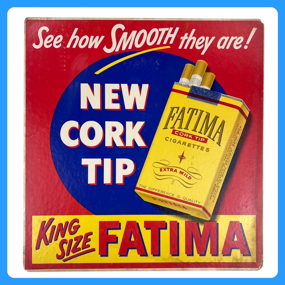 1940s Fatima King Size Cigarettes Vintage Advertising Sign 17" Cardboard Easel